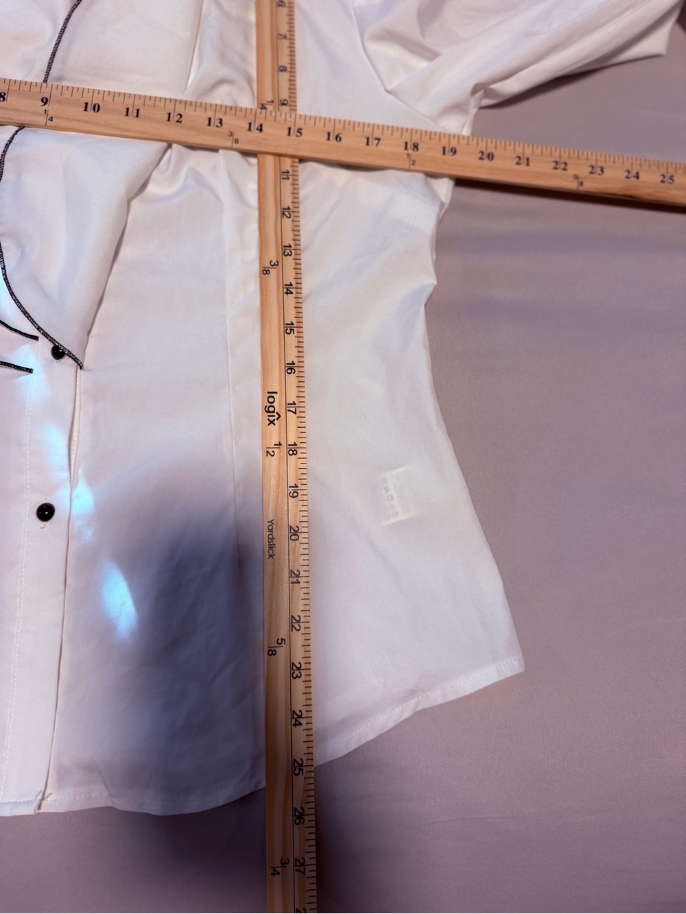 SHEIN White Ruffle Button-Down Blouse with Black Trim - Picture 6 of 11